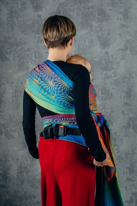 Nosidełko LennyHybrid Half Buckle, splot żakardowy, 100% bawełna , rozmiar standard - TĘCZOWY LOTOS