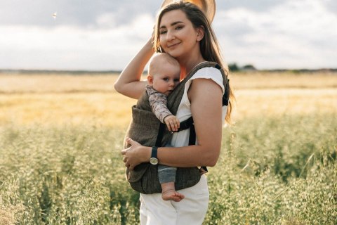 Nosidełko LennyLight, splot chevron, 100% Len, rozmiar standard - ARROW - WOOD