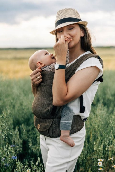 Nosidełko LennyLight, splot chevron, 100% Len, rozmiar standard - ARROW - WOOD