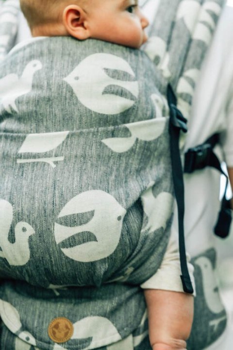 Nosidełko LennyLight z tkaniny żakardowej (68% bawełna, 16% len, 16% modal), rozmiar standard - BIRDY - WHITE NOISE