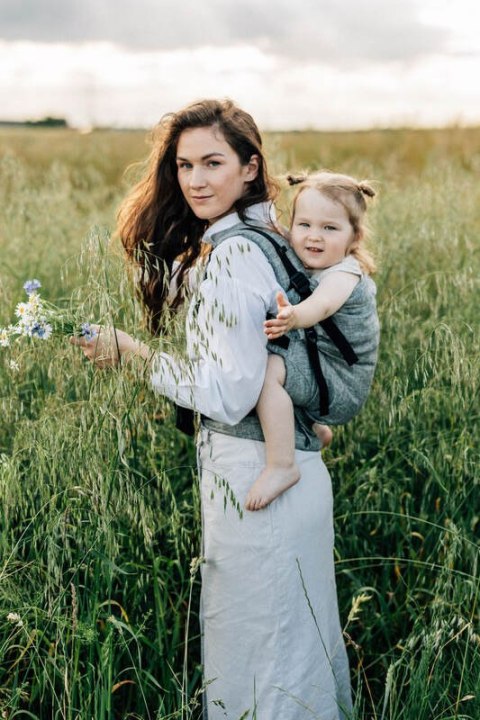 Nosidełko LennyPreschool z tkaniny żakardowej 100% len, rozmiar preschool - ARROW - WAVE