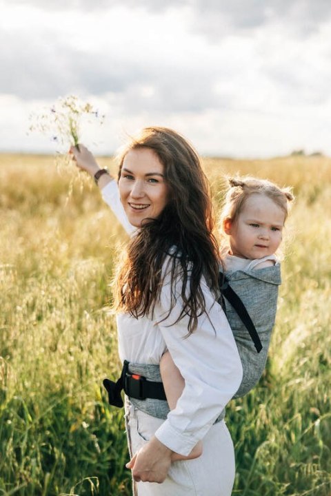 Nosidełko LennyPreschool z tkaniny żakardowej 100% len, rozmiar preschool - ARROW - WAVE