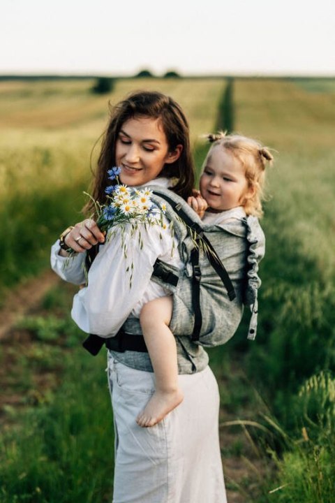 Nosidełko LennyPreschool z tkaniny żakardowej 100% len, rozmiar preschool - ARROW - WAVE