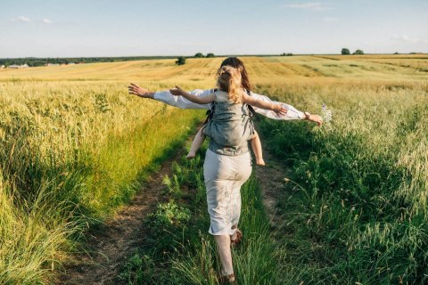 Nosidełko LennyPreschool z tkaniny żakardowej 100% len, rozmiar preschool - ARROW - WAVE