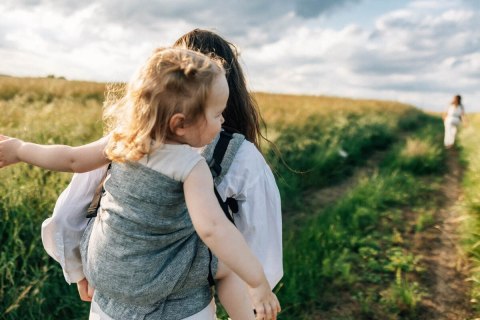 Nosidełko LennyPreschool z tkaniny żakardowej 100% len, rozmiar preschool - ARROW - WAVE