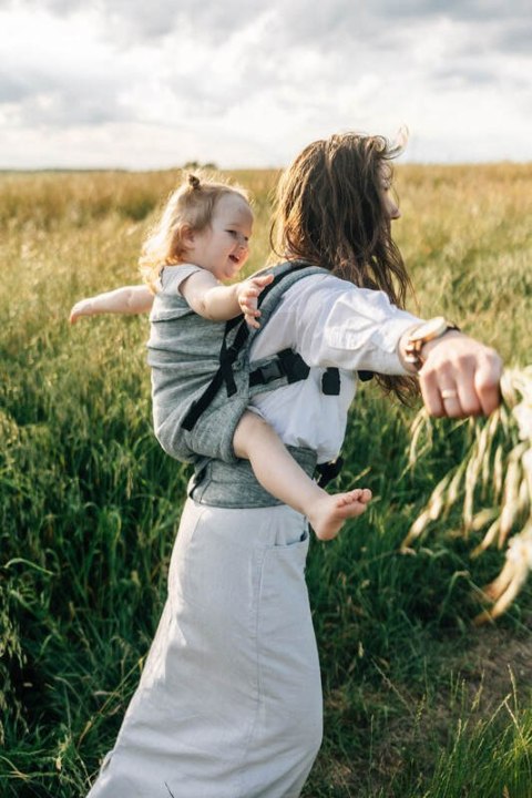 Nosidełko LennyPreschool z tkaniny żakardowej 100% len, rozmiar preschool - ARROW - WAVE