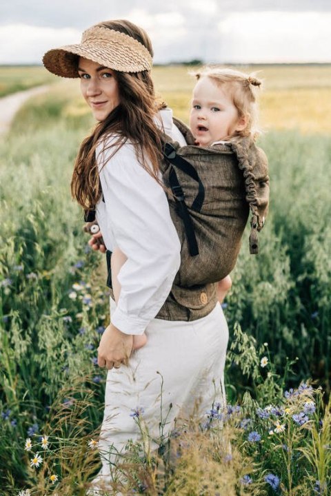 Nosidełko LennyPreschool z tkaniny żakardowej 100% len, rozmiar preschool - ARROW - WOOD