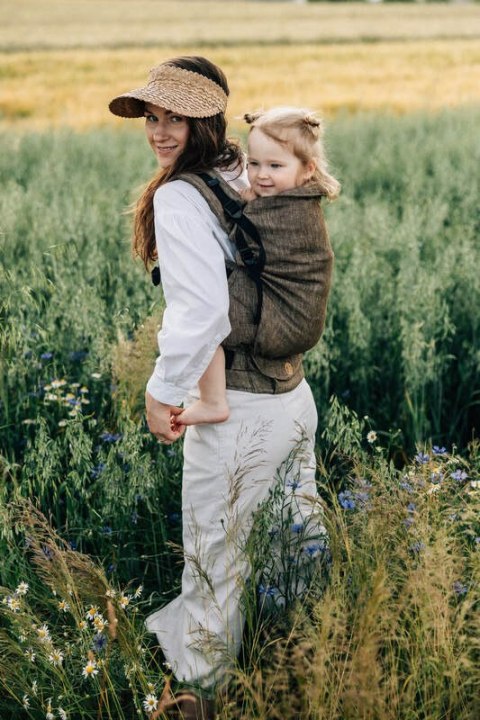 Nosidełko LennyPreschool z tkaniny żakardowej 100% len, rozmiar preschool - ARROW - WOOD