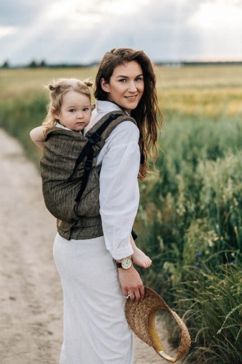 Nosidełko LennyPreschool z tkaniny żakardowej 100% len, rozmiar preschool - ARROW - WOOD