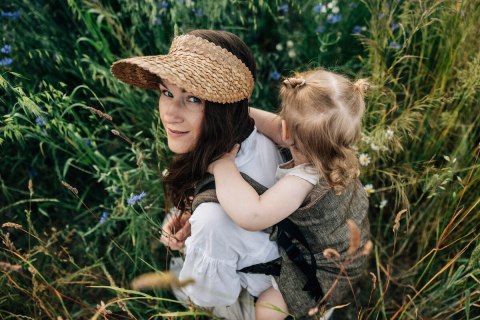 Nosidełko LennyPreschool z tkaniny żakardowej 100% len, rozmiar preschool - ARROW - WOOD