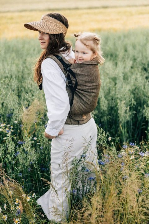 Nosidełko LennyPreschool z tkaniny żakardowej 100% len, rozmiar preschool - ARROW - WOOD