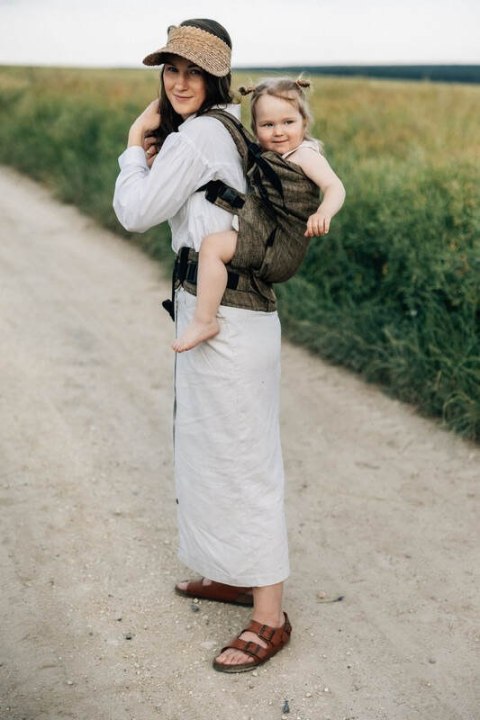 Nosidełko LennyPreschool z tkaniny żakardowej 100% len, rozmiar preschool - ARROW - WOOD