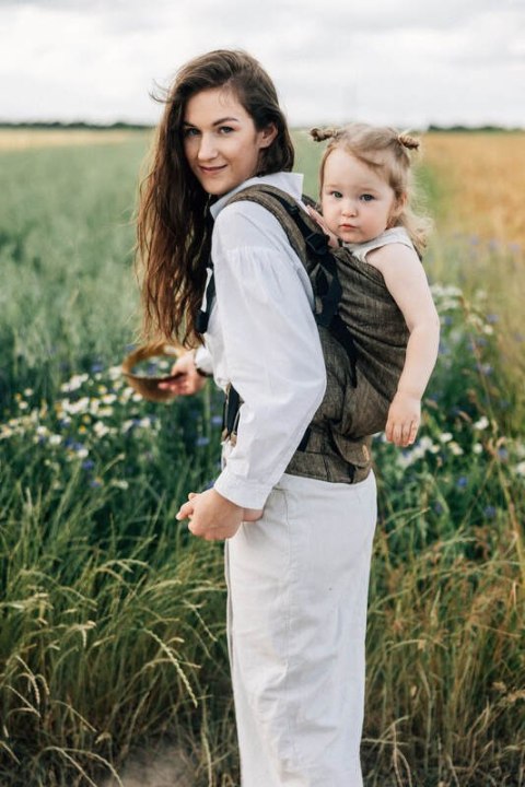 Nosidełko LennyPreschool z tkaniny żakardowej 100% len, rozmiar preschool - ARROW - WOOD