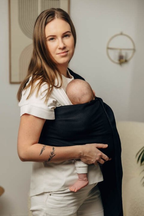 Chusta kółkowa do noszenia dzieci, tkana splotem jodełkowym, bawełna, ramię bez zakładek - MAŁA JODEŁKA CZARNY HEBAN - standard 