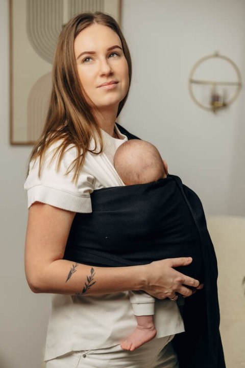 Chusta kółkowa do noszenia dzieci, tkana splotem jodełkowym, bawełna, ramię bez zakładek - MAŁA JODEŁKA CZARNY HEBAN - standard 