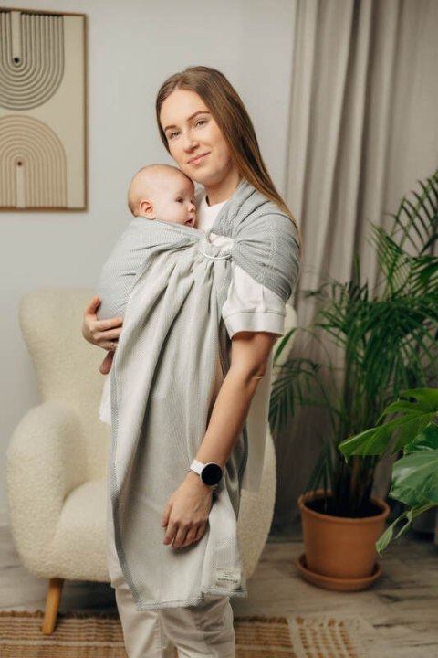 Chusta kółkowa do noszenia dzieci, tkana splotem jodełkowym, bawełna, ramię bez zakładek - MAŁA JODEŁKA SZARA - standard 1.8m