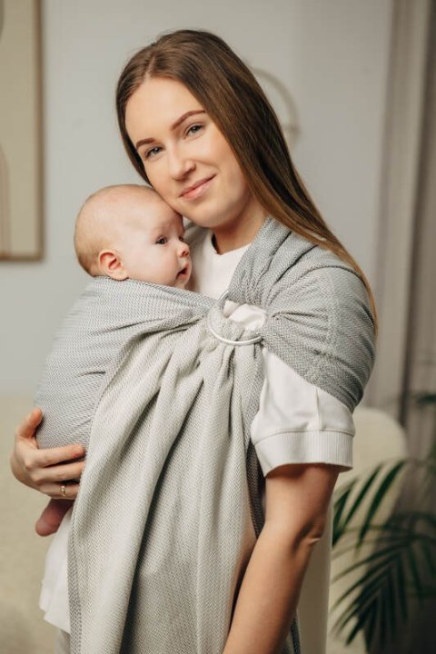 Chusta kółkowa do noszenia dzieci, tkana splotem jodełkowym, bawełna, ramię bez zakładek - MAŁA JODEŁKA SZARA - standard 1.8m