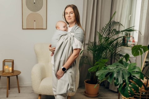 Chusta kółkowa do noszenia dzieci, tkana splotem jodełkowym, bawełna, ramię bez zakładek - MAŁA JODEŁKA SZARA - standard 1.8m