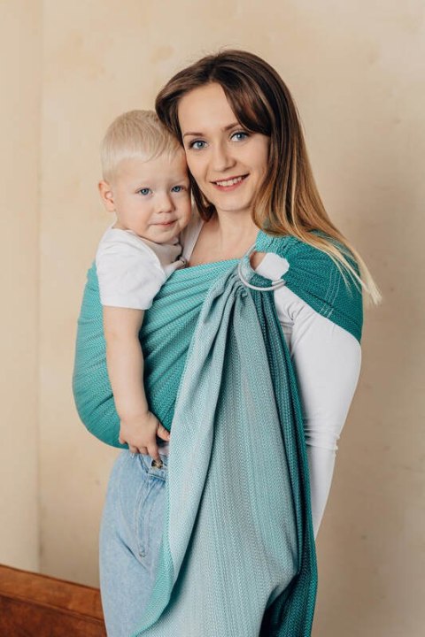 Chusta kółkowa, splot jodełkowy, ramię bez zakładek (100% bawełna) - MAŁA JODEŁKA OMBRE ZIELEŃ - standard 1.8m