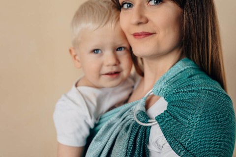 Chusta kółkowa, splot jodełkowy, ramię bez zakładek (100% bawełna) - MAŁA JODEŁKA OMBRE ZIELEŃ - standard 1.8m