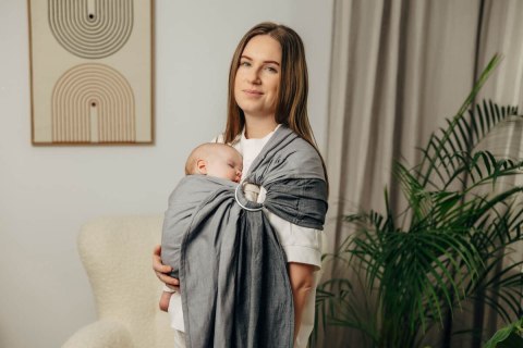 Moja pierwsza chusta kółkowa do noszenia dzieci - HOWLIT, tkana splotem skośno-krzyżowym - bawełniana - ramię bez zakładek - sta