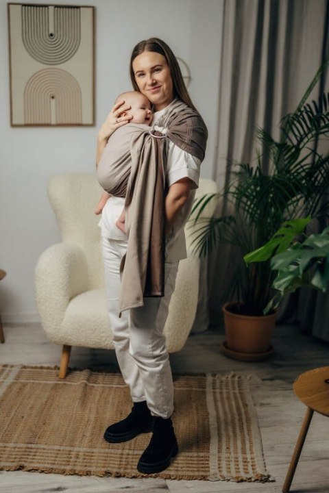 Moja pierwsza chusta kółkowa do noszenia dzieci, tkana splotem jodełkowym, bawełna, ramię bez zakładek - MAŁA JODEŁKA BABY CAFFE