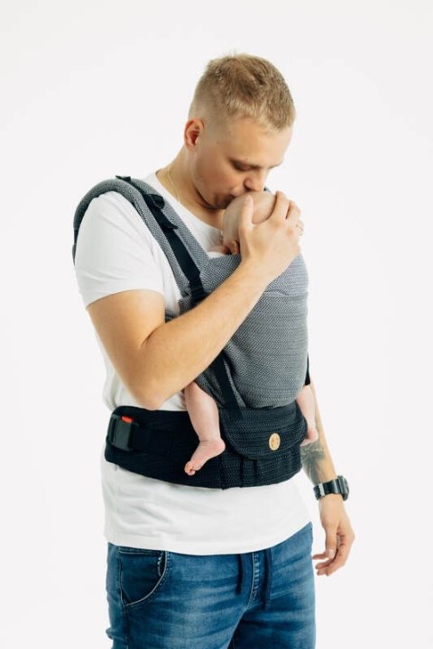 Nosidełko LennyUpGrade PRO, splot jodełkowy, 100% bawełna , rozmiar standard - MAŁA JODEŁKA OMBRE SZARY