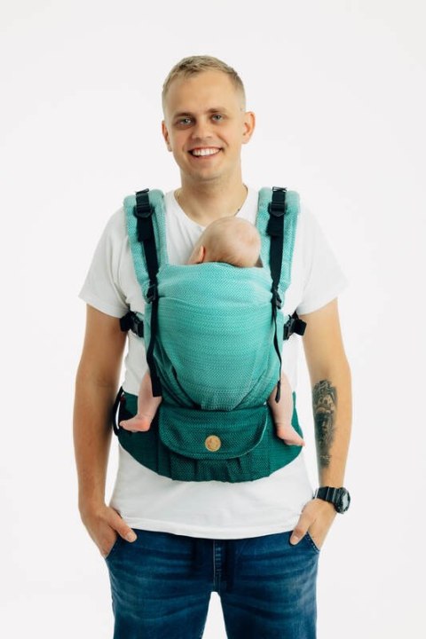 Nosidełko LennyUpGrade PRO, splot jodełkowy, 100% bawełna , rozmiar standard - MAŁA JODEŁKA OMBRE ZIELEŃ