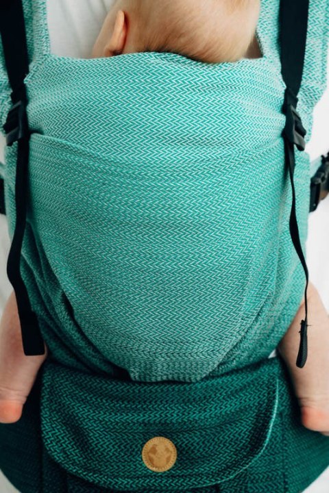 Nosidełko LennyUpGrade PRO, splot jodełkowy, 100% bawełna , rozmiar standard - MAŁA JODEŁKA OMBRE ZIELEŃ