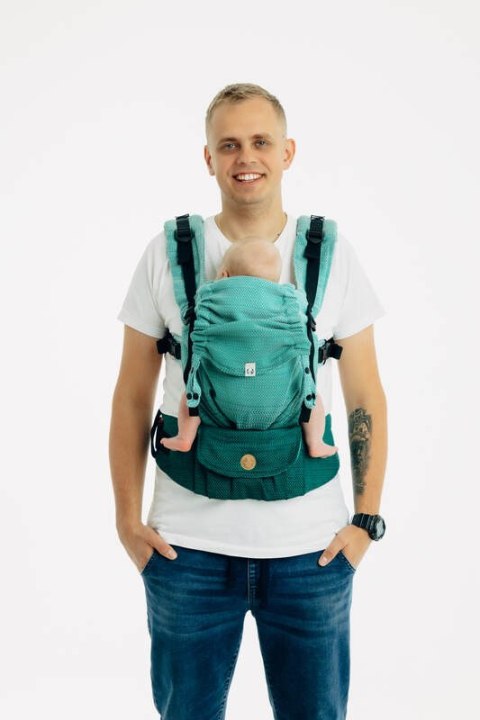 Nosidełko LennyUpGrade PRO, splot jodełkowy, 100% bawełna , rozmiar standard - MAŁA JODEŁKA OMBRE ZIELEŃ