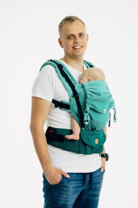 Nosidełko LennyUpGrade PRO, splot jodełkowy, 100% bawełna , rozmiar standard - MAŁA JODEŁKA OMBRE ZIELEŃ