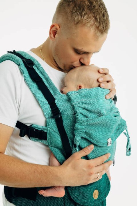 Nosidełko LennyUpGrade PRO, splot jodełkowy, 100% bawełna , rozmiar standard - MAŁA JODEŁKA OMBRE ZIELEŃ