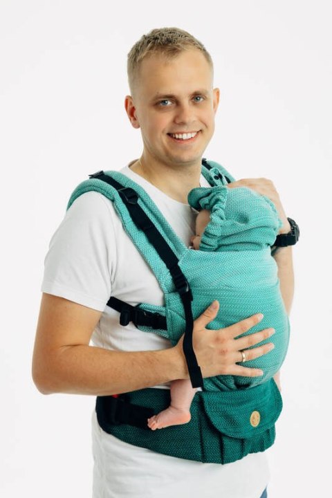 Nosidełko LennyUpGrade PRO, splot jodełkowy, 100% bawełna , rozmiar standard - MAŁA JODEŁKA OMBRE ZIELEŃ