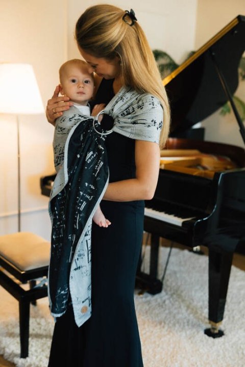 Żakardowa chusta kółkowa do noszenia dzieci, (100% bawełna), ramię bez zakładek - MELODY - POLONAISE - standard 1.8m