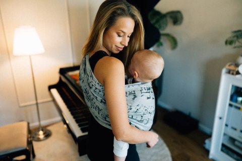 Żakardowa chusta kółkowa do noszenia dzieci, (100% bawełna), ramię bez zakładek - MELODY - POLONAISE - standard 1.8m