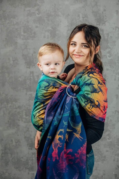 Żakardowa chusta kółkowa do noszenia dzieci, 100% bawełna, ramię bez zakładek - PARK JURAJSKI - NOWA ERA - standard 1.8m