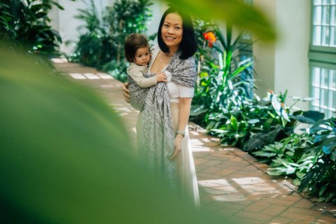 Żakardowa chusta kółkowa do noszenia dzieci, 100% wiskoza bambusowa, ramię bez zakładek - WOLNY DUCH - GAJUSZ - standard 1.8m