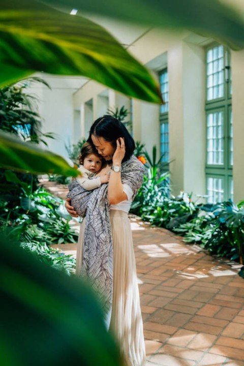 Żakardowa chusta kółkowa do noszenia dzieci, 100% wiskoza bambusowa, ramię bez zakładek - WOLNY DUCH - GAJUSZ - standard 1.8m