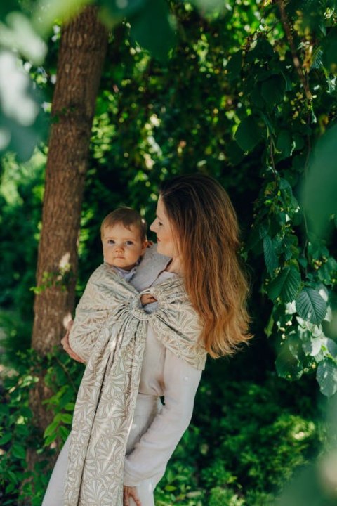 Żakardowa chusta kółkowa do noszenia dzieci, 50% bawełna, 50% wiskoza bambusowa, ramię bez zakładek - INFINITY - GOLDEN HOUR - s