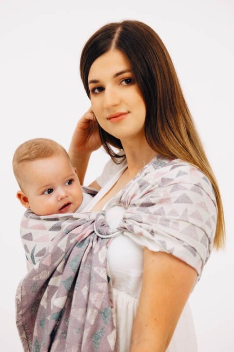 Żakardowa chusta kółkowa do noszenia dzieci, 61% bawełna, 39% wiskoza bambusowa, ramię bez zakładek - EAGLE ROCKS - PEAK - stand