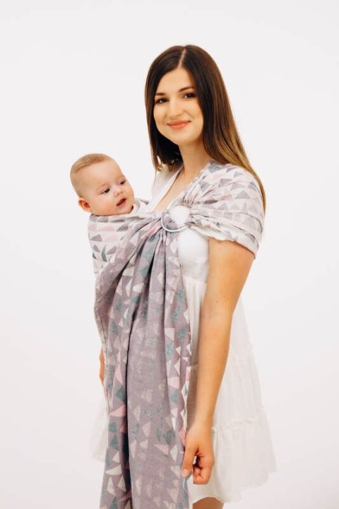 Żakardowa chusta kółkowa do noszenia dzieci, 61% bawełna, 39% wiskoza bambusowa, ramię bez zakładek - EAGLE ROCKS - PEAK - stand