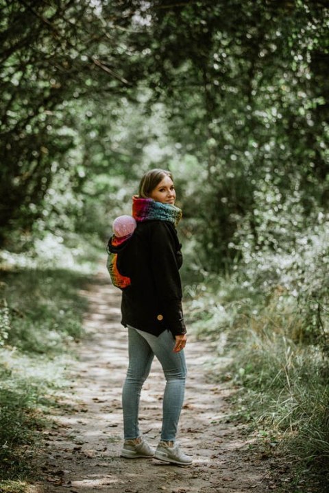 Bluza do noszenia dzieci 3.0 - Czarna z Symfonią Tęczą Dark - rozmiar 3XL