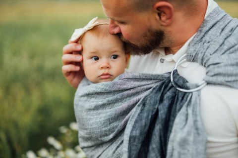 Chusta kółkowa do noszenia dzieci, splot chevron, 100% len, ramię bez zakładek - ARROW - WAVE - standard 1.8m