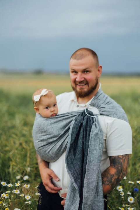 Chusta kółkowa do noszenia dzieci, splot chevron, 100% len, ramię bez zakładek - ARROW - WAVE - standard 1.8m