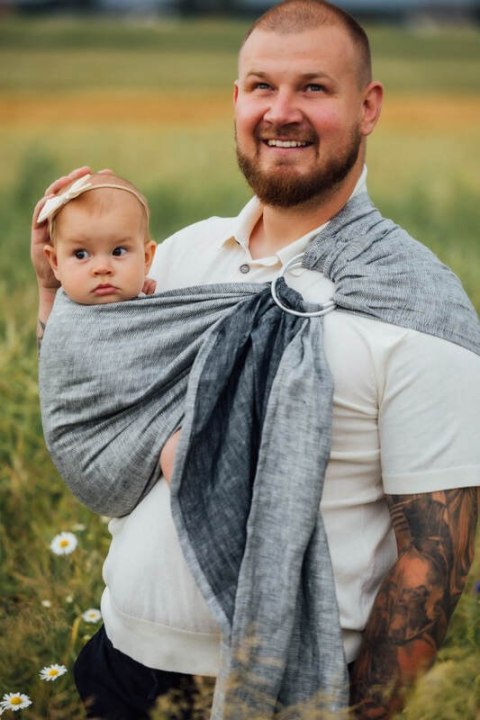 Chusta kółkowa do noszenia dzieci, splot chevron, 100% len, ramię bez zakładek - ARROW - WAVE - standard 1.8m