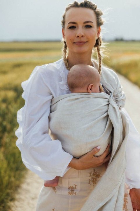 Chusta kółkowa do noszenia dzieci, splot chevron, 100% len, ramię bez zakładek - ARROW - WHISPER - standard 1.8m