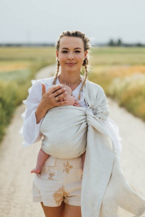 Chusta kółkowa do noszenia dzieci, splot chevron, 100% len, ramię bez zakładek - ARROW - WHISPER - standard 1.8m