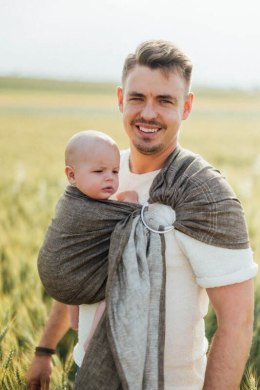 Chusta kółkowa do noszenia dzieci, splot chevron, 100% len, ramię bez zakładek - ARROW - WOOD - standard 1.8m