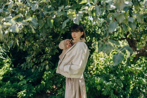 Golfik dla dziecka i mamy (dzianina dresowa) - Beżowy