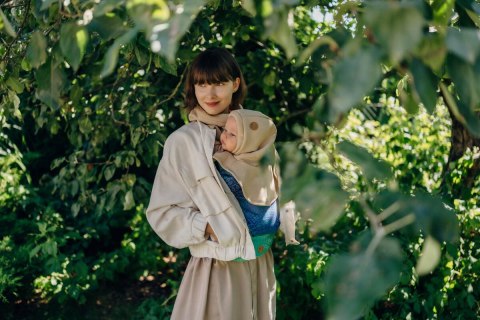 Golfik dla dziecka i mamy (dzianina dresowa) - Beżowy